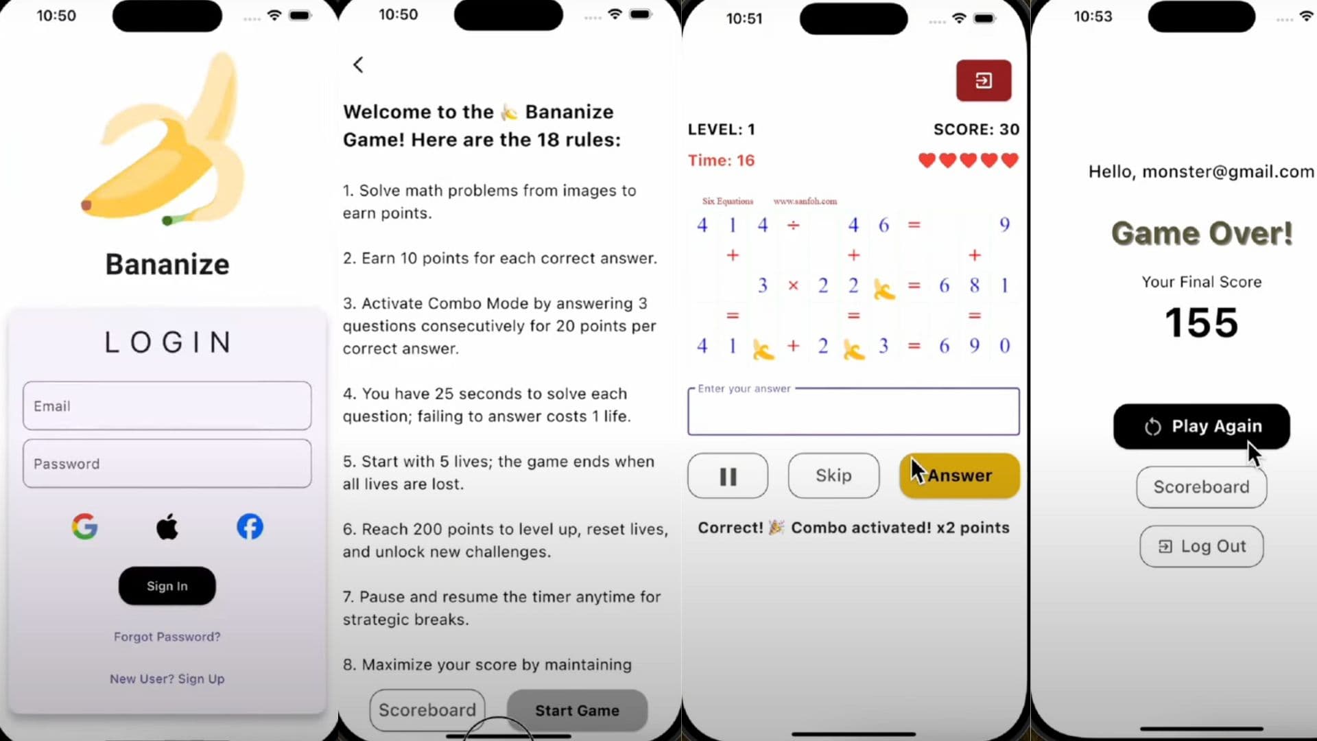 Bananize – Math Quiz Mobile App